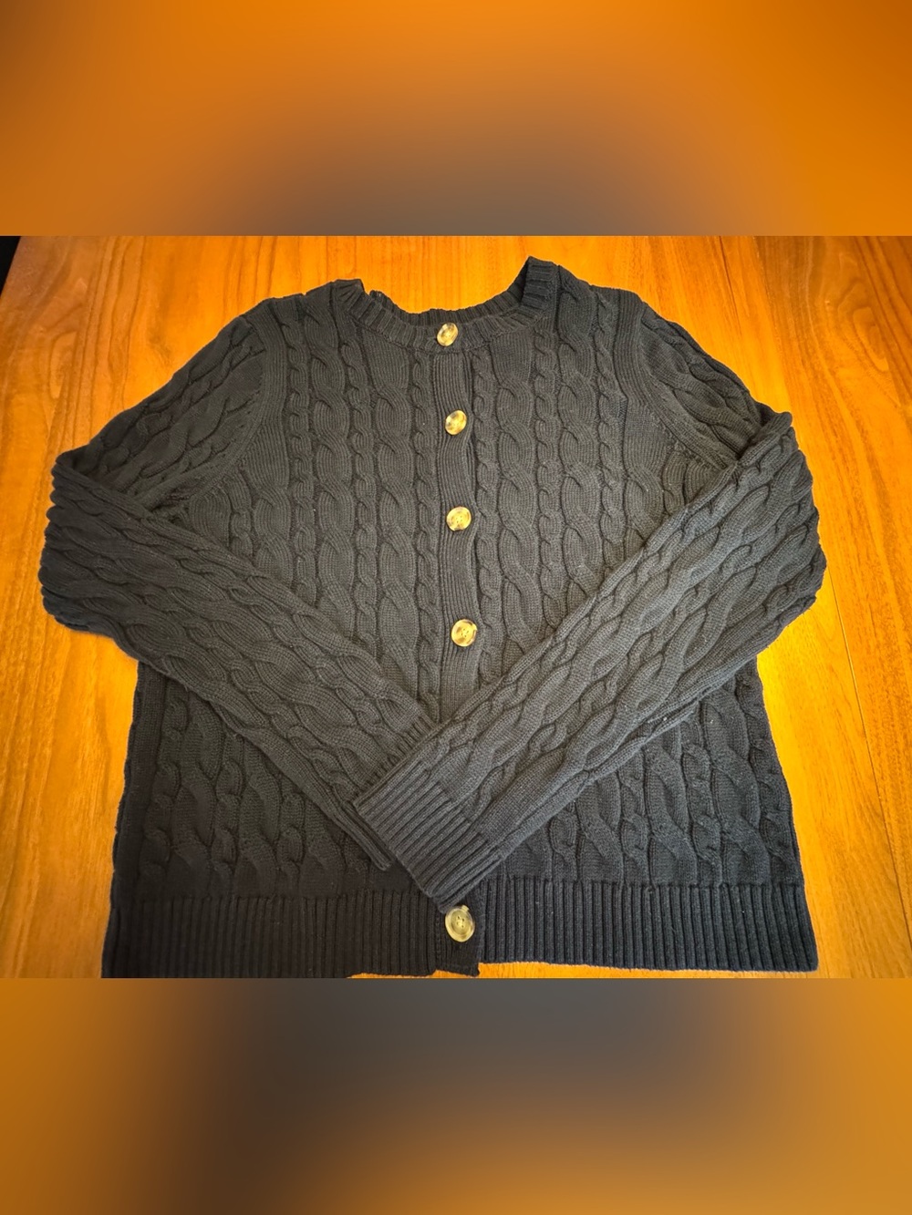 Land’s End Classic Black Cotton Cable-knit Cardigan, Size M